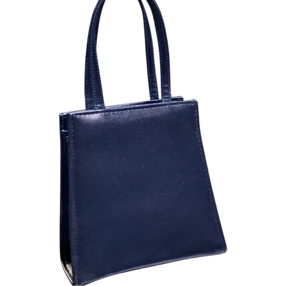 Vintage Navy Blue Structured Top-Handle Purse - Picture 8 of 14